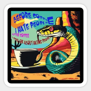 a snake drinking a cup of coffee pop art in the desert Sticker